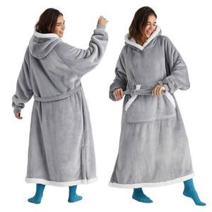 Bedsure Wearable Blanket Hoodie - Long Sherpa Hooded Blanket for Adult Warm Cozy